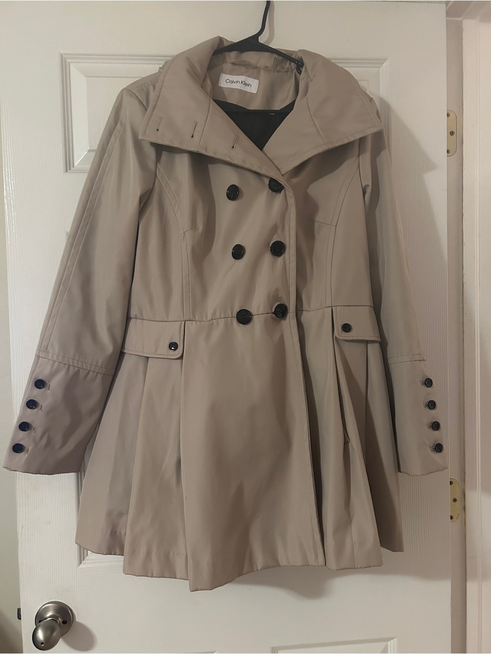Calvin Klein Light Beige Double-Breasted Fit-and-Flare Trench
